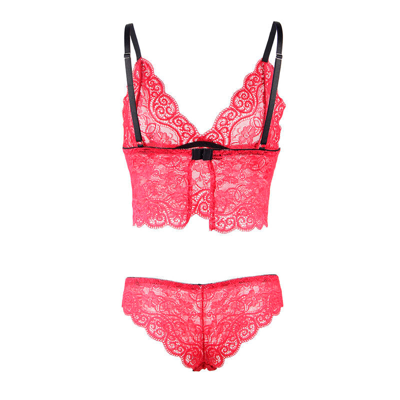 SUBBLIME - 953904 CHEMISIER DE NUIT EN SOIE ET DENTELLE + CULOTTE ROUGE L/XL - Sensualia