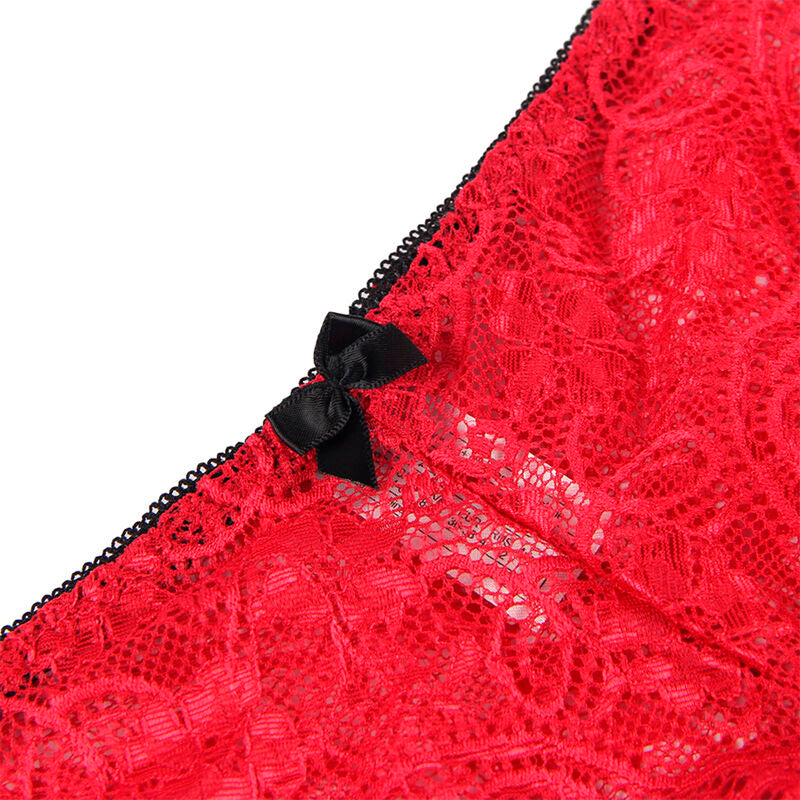 SUBBLIME - 953904 CHEMISIER DE NUIT EN SOIE ET DENTELLE + CULOTTE ROUGE L/XL - Sensualia