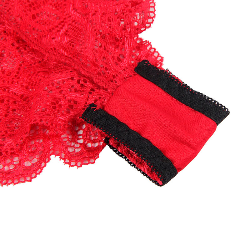 SUBBLIME - 953904 CHEMISIER DE NUIT EN SOIE ET DENTELLE + CULOTTE ROUGE L/XL - Sensualia