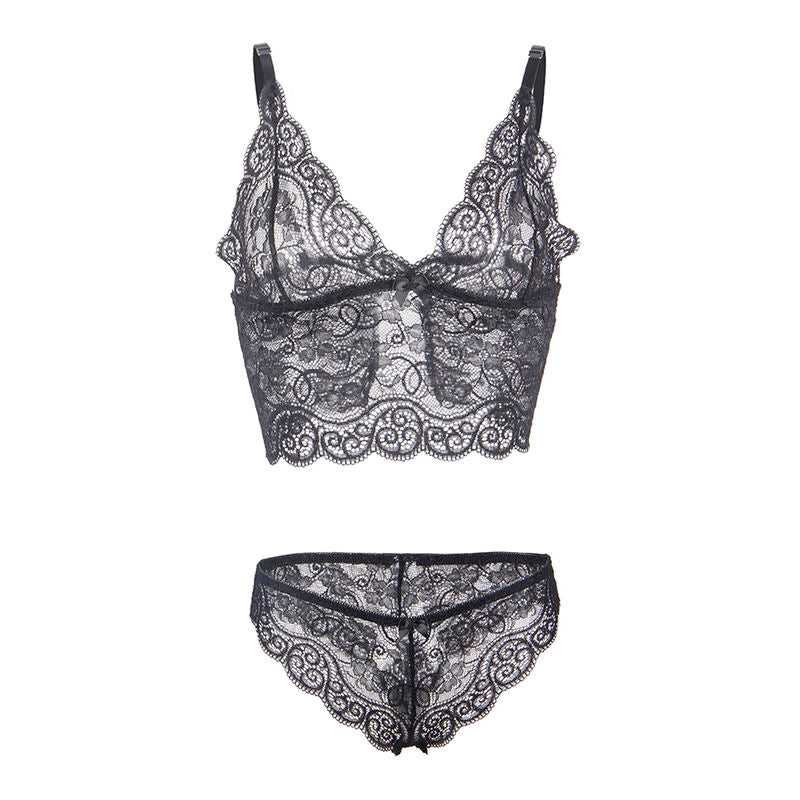 SUBBLIME - 953911 CHEMISIER DE NUIT EN SOIE ET DENTELLE + CULOTTE NOIRE S/M - Sensualia