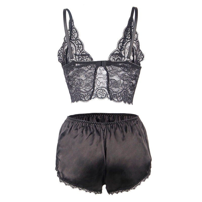 SUBBLIME - 953928 CHEMISIER DE NUIT EN SOIE ET DENTELLE + CULOTTE NOIRE L/XL - Sensualia