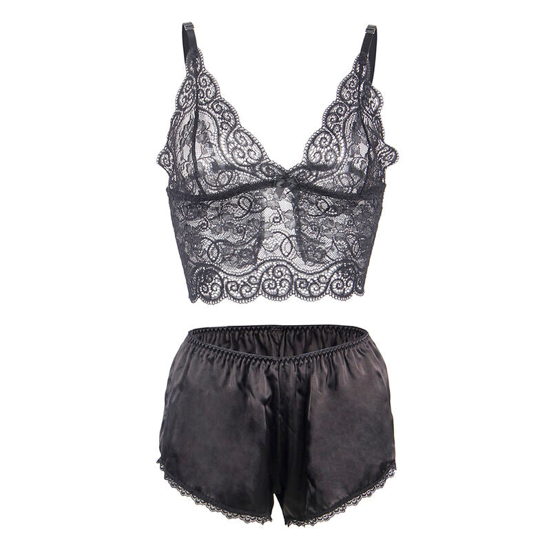 SUBBLIME - 953928 CHEMISIER DE NUIT EN SOIE ET DENTELLE + CULOTTE NOIRE L/XL - Sensualia
