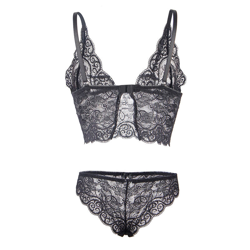 SUBBLIME - 953928 CHEMISIER DE NUIT EN SOIE ET DENTELLE + CULOTTE NOIRE L/XL - Sensualia