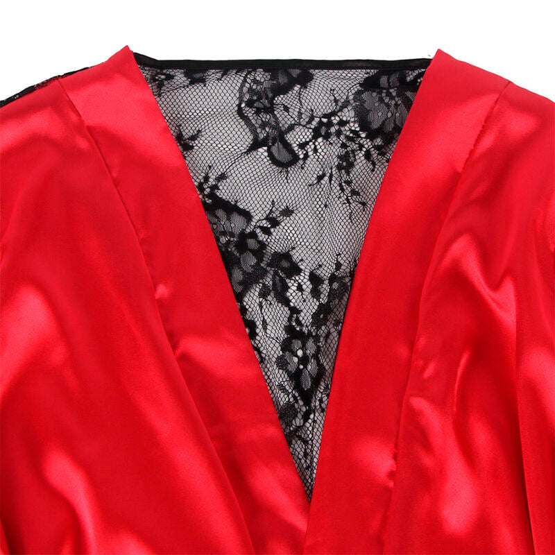 SUBBLIME - 954024 CARACO DOS TRANSPARENT EN DENTELLE + STRING ROUGE/NOIR L/XL - Sensualia