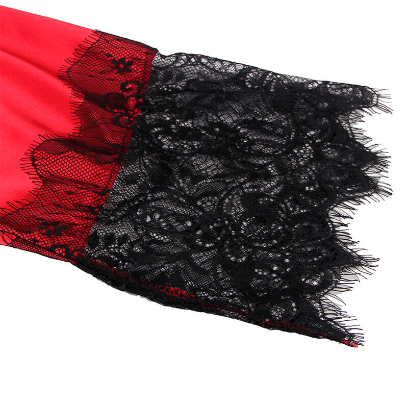 SUBBLIME - 954024 CARACO DOS TRANSPARENT EN DENTELLE + STRING ROUGE/NOIR L/XL - Sensualia