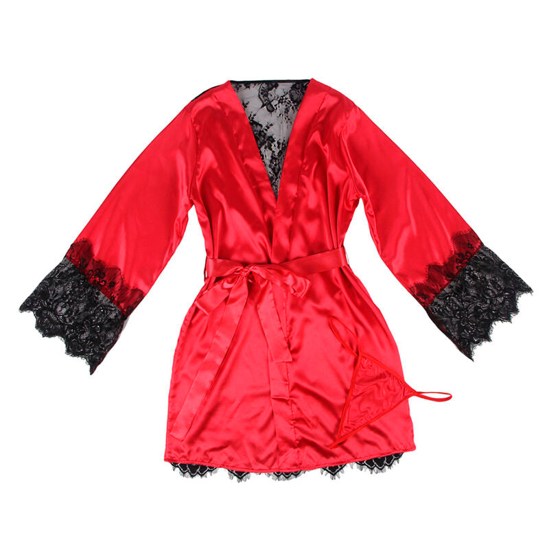 SUBBLIME - 954024 CARACO DOS TRANSPARENT EN DENTELLE + STRING ROUGE/NOIR L/XL - Sensualia