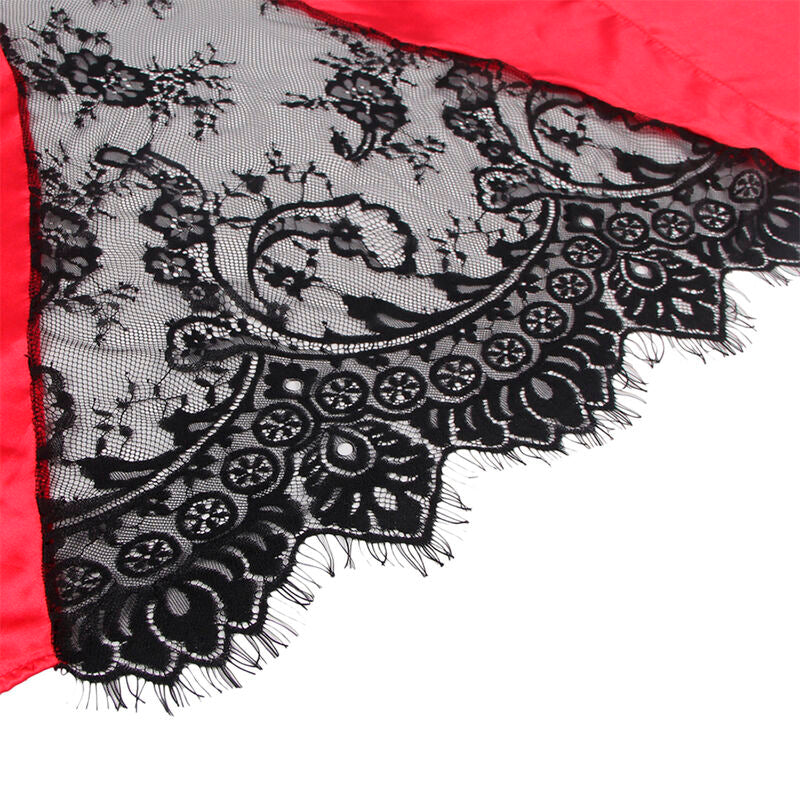 SUBBLIME - 954024 CARACO DOS TRANSPARENT EN DENTELLE + STRING ROUGE/NOIR L/XL - Sensualia