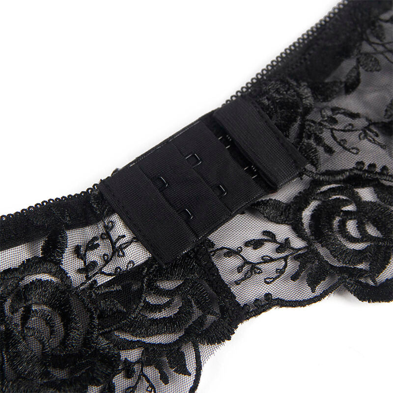 SUBBLIME - 945237 SOUTIEN-GORGE + CULOTTE AVEC PORTE-JARRETELLES MOTIF FLORAL NOIR S/M - Sensualia