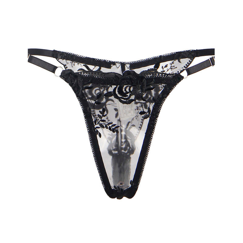 SUBBLIME - 945237 SOUTIEN-GORGE + CULOTTE AVEC PORTE-JARRETELLES MOTIF FLORAL NOIR S/M - Sensualia