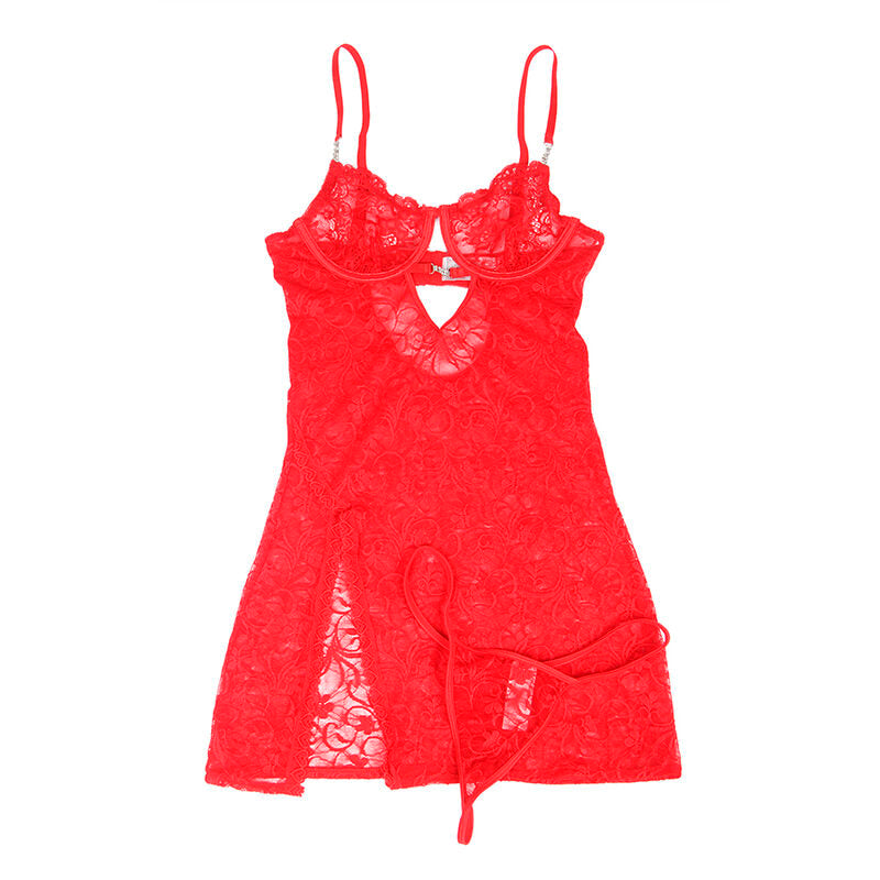 SUBBLIME - 954215 BABYDOLL EN DENTELLE À BRETELLES RÉGLABLES ROUGE L/XL - Sensualia