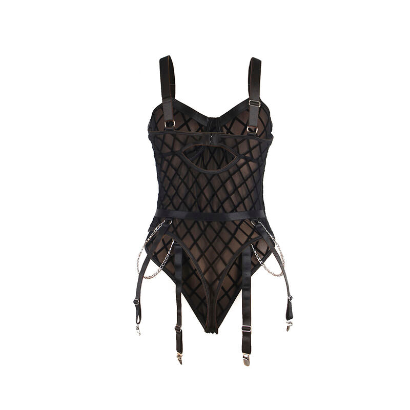 SUBBLIME - 954260 BODY AVEC CHAÎNES + PORTE-JARRETELLES NOIR S/M - Sensualia