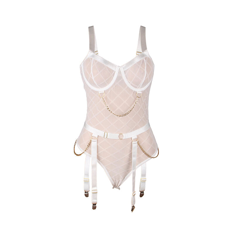 SUBBLIME - 954291 BODY AVEC CHAÎNES + PORTE-JARRETELLES BLANC L/XL - Sensualia