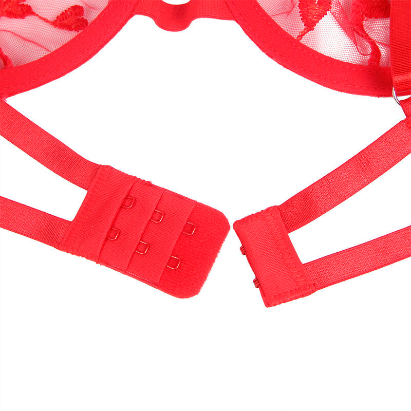 SUBBLIME - 954338 SOUTIEN-GORGE + STRING + PORTE-JARRETELLES IMPRIMÉ COEUR ROUGE L/XL - Sensualia