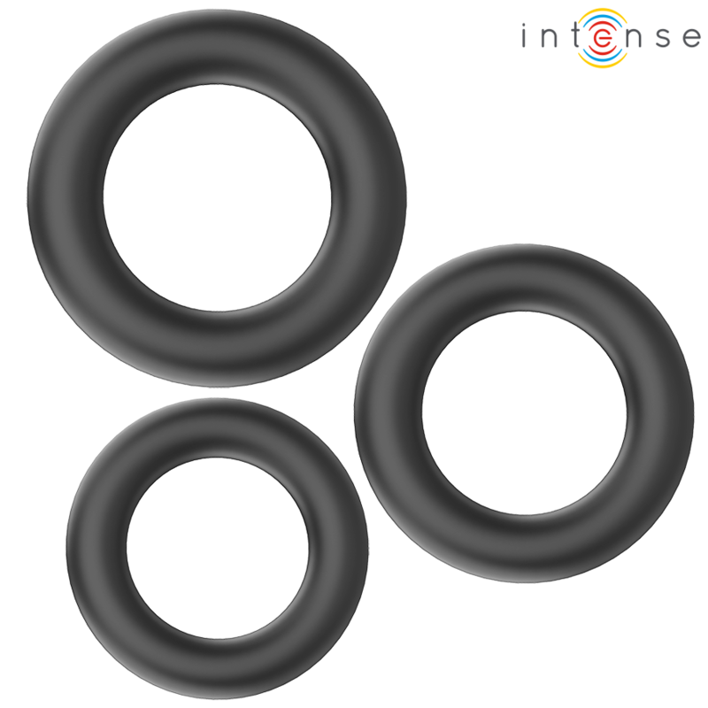 INTENSE - HUGH 3 ANNEAUX PÉNIS BASIQUES EN SILICONE NOIRS - Sensualia