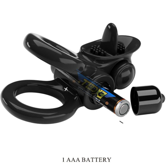 PRETTY LOVE - PASSIONATE RING DOUBLE ANNEAU VIBRANT + STIMULATEUR DE CLITORIS NOIR - Sensualia