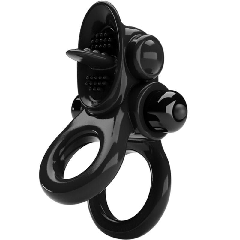 PRETTY LOVE - PASSIONATE RING DOUBLE ANNEAU VIBRANT + STIMULATEUR DE CLITORIS NOIR - Sensualia