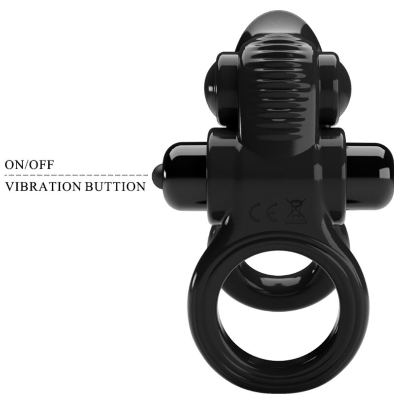 PRETTY LOVE - PASSIONATE RING DOUBLE ANNEAU VIBRANT + STIMULATEUR DE CLITORIS NOIR - Sensualia