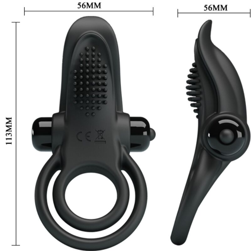 PRETTY LOVE - DOUBLE ANNEAU VIBRANT + STIMULATEUR DE CLITORIS 10 VIBRATIONS NOIR - Sensualia