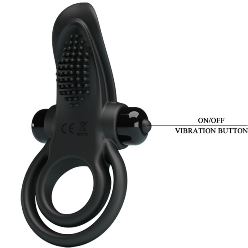 PRETTY LOVE - DOUBLE ANNEAU VIBRANT + STIMULATEUR DE CLITORIS 10 VIBRATIONS NOIR - Sensualia