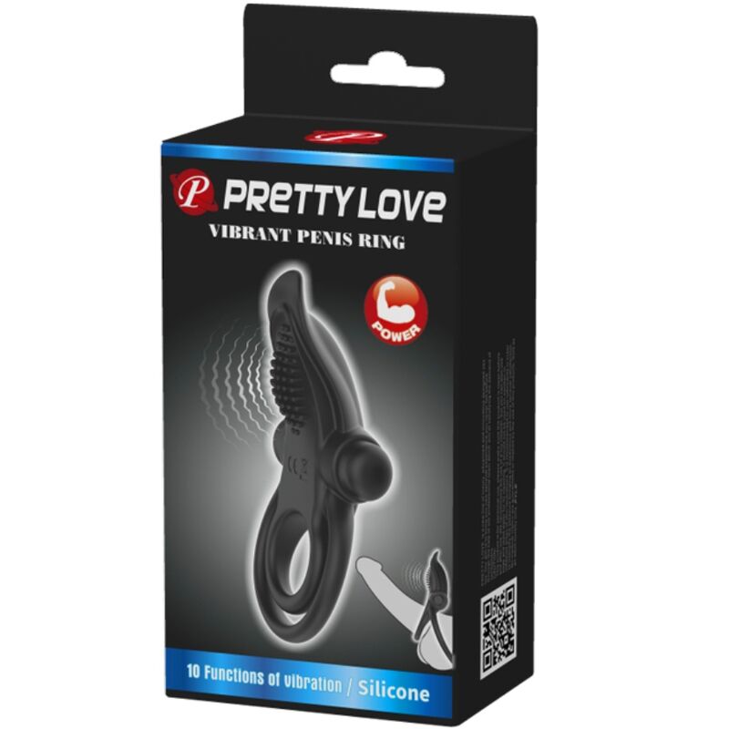 PRETTY LOVE - DOUBLE ANNEAU VIBRANT + STIMULATEUR DE CLITORIS 10 VIBRATIONS NOIR - Sensualia