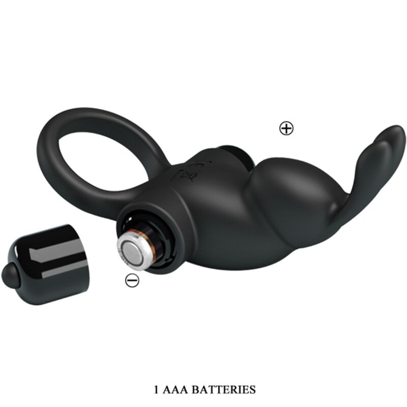 PRETTY LOVE - ANNEAU VIBRANT + STIMULATEUR DE CLITORIS RABBIT 10 VIBRATIONS NOIR - Sensualia