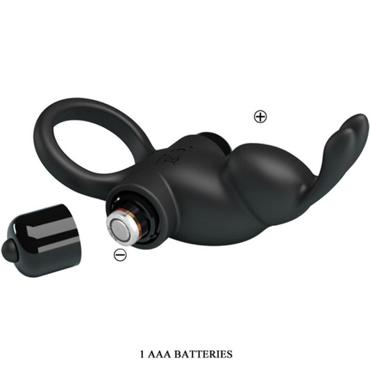PRETTY LOVE - ANNEAU VIBRANT + STIMULATEUR DE CLITORIS RABBIT 10 VIBRATIONS NOIR - Sensualia