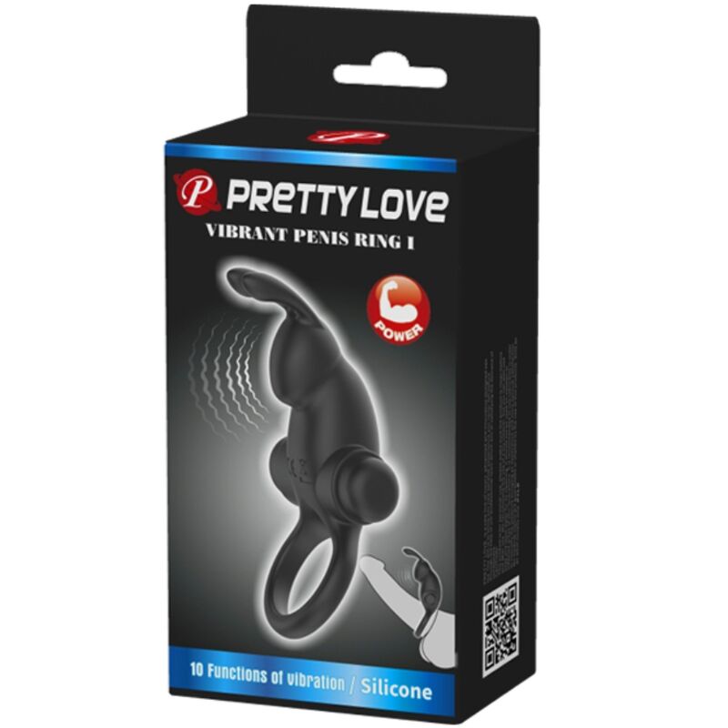 PRETTY LOVE - ANNEAU VIBRANT + STIMULATEUR DE CLITORIS RABBIT 10 VIBRATIONS NOIR - Sensualia