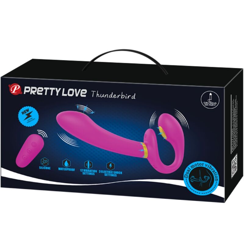 PRETTY LOVE - THUNDERBIRD DOUBLE VIBRATEUR STRAP-ON AVEC TÉLÉCOMMANDE VIOLET - Sensualia