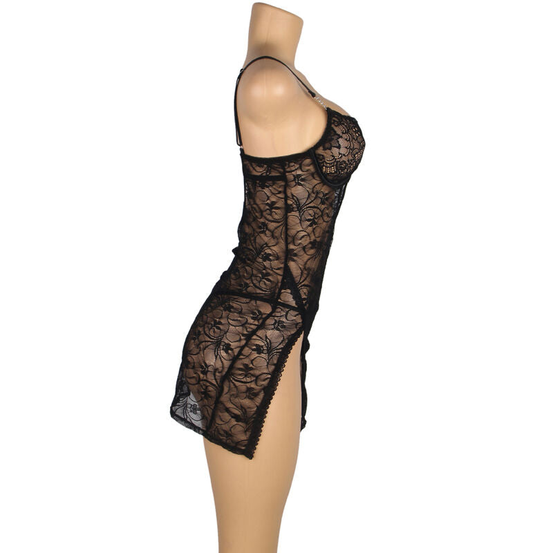 SUBBLIME - 954185 BABYDOLL EN DENTELLE À BRETELLES RÉGLABLES NOIRE S/M - Sensualia