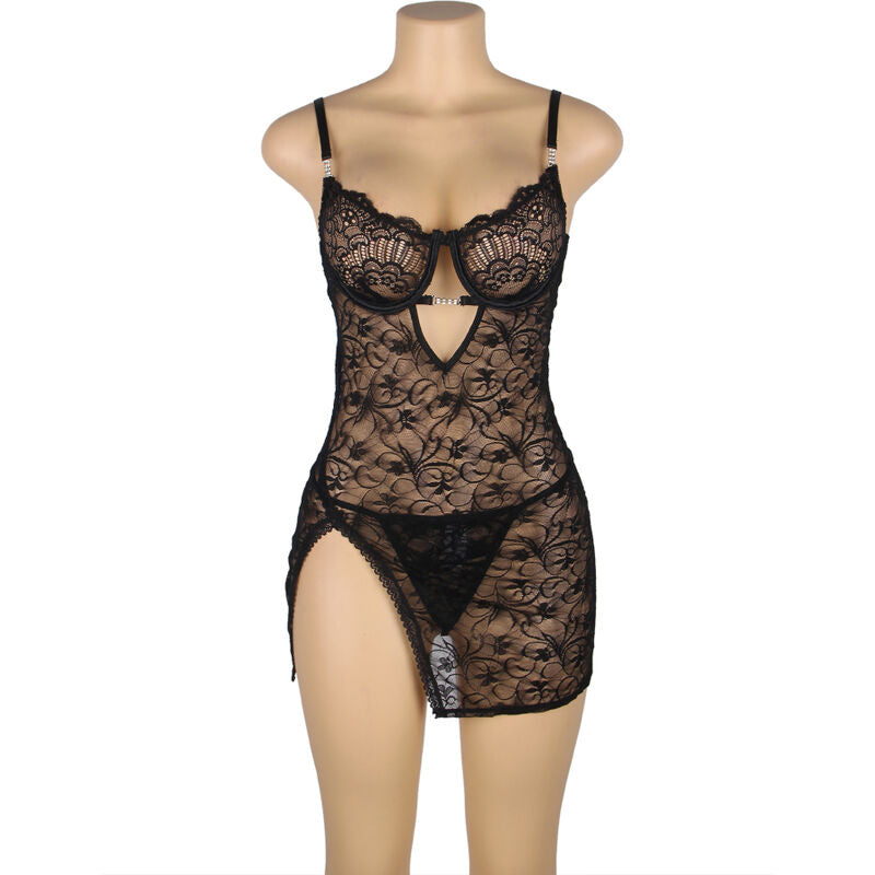 SUBBLIME - 954185 BABYDOLL EN DENTELLE À BRETELLES RÉGLABLES NOIRE S/M - Sensualia