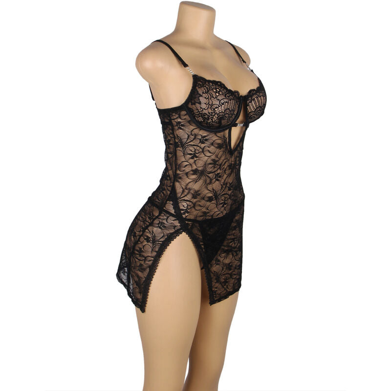 SUBBLIME - 954185 BABYDOLL EN DENTELLE À BRETELLES RÉGLABLES NOIRE S/M - Sensualia