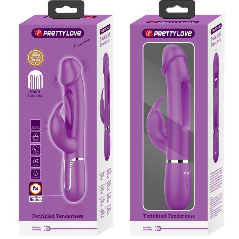 PRETTY LOVE - KAMPAS VIBRATEUR LAPIN MULTIFONCTION 3 EN 1 VIOLET - Sensualia