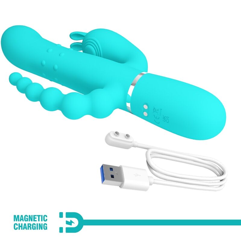 PRETTY LOVE - CAMMY 4 EN 1 VIBRATEUR MULTIFONCTION TRIPPLE RABBIT BLEU - Sensualia