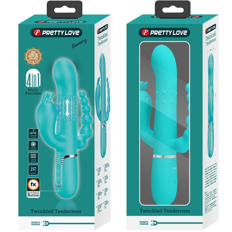 PRETTY LOVE - CAMMY 4 EN 1 VIBRATEUR MULTIFONCTION TRIPPLE RABBIT BLEU - Sensualia