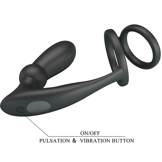 PRETTY LOVE - ANNEAU PÉNIS EMONI + PLUG ANAL 12 VIBRATIONS NOIR - Sensualia