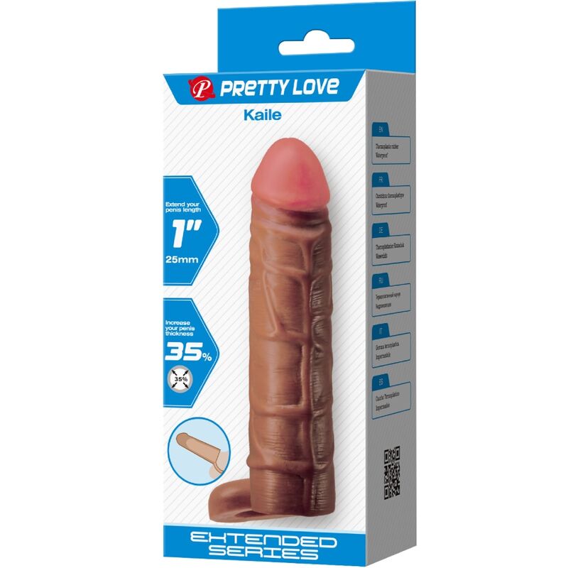 PRETTY LOVE - MANCHON DE PÉNIS KAILE AVEC EXTENSION DE 2,5 CM MULATTO - Sensualia