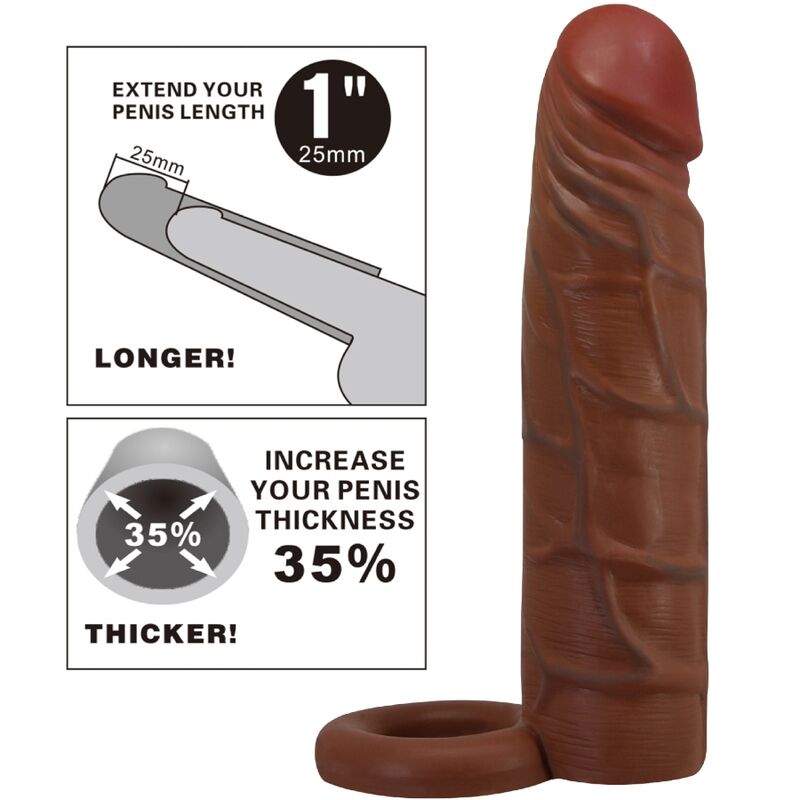 PRETTY LOVE - MANCHON DE PÉNIS KAILE AVEC EXTENSION DE 2,5 CM MULATTO - Sensualia
