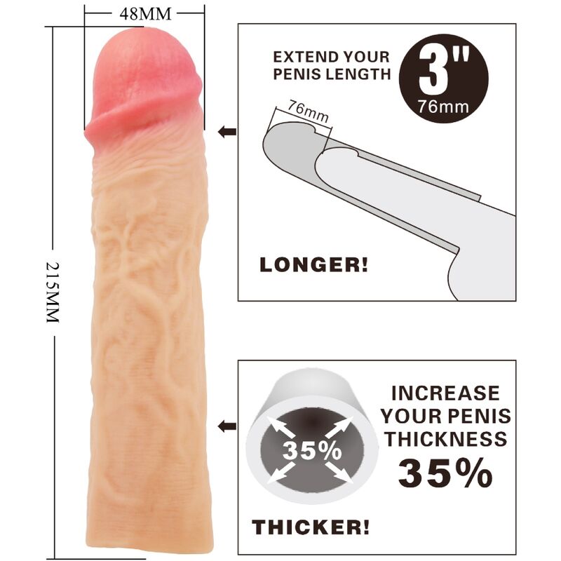 PRETTY LOVE - MANCHON DE PÉNIS DEREK AVEC EXTENSION DE 7,6 CM DE CHAIR - Sensualia