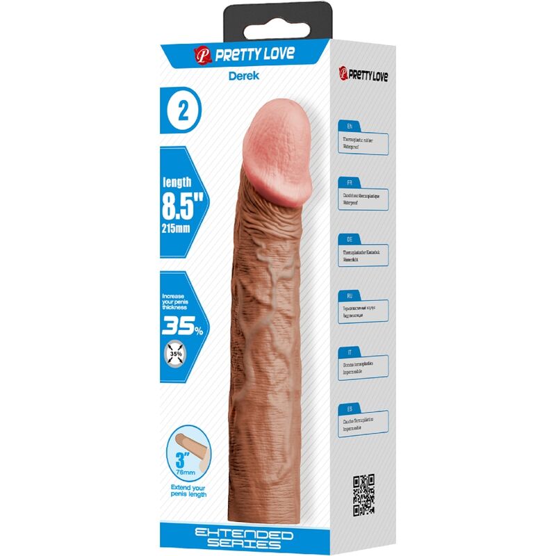 PRETTY LOVE - MANCHON DE PÉNIS DEREK AVEC EXTENSION DE 7,6 CM MULÂTRE - Sensualia