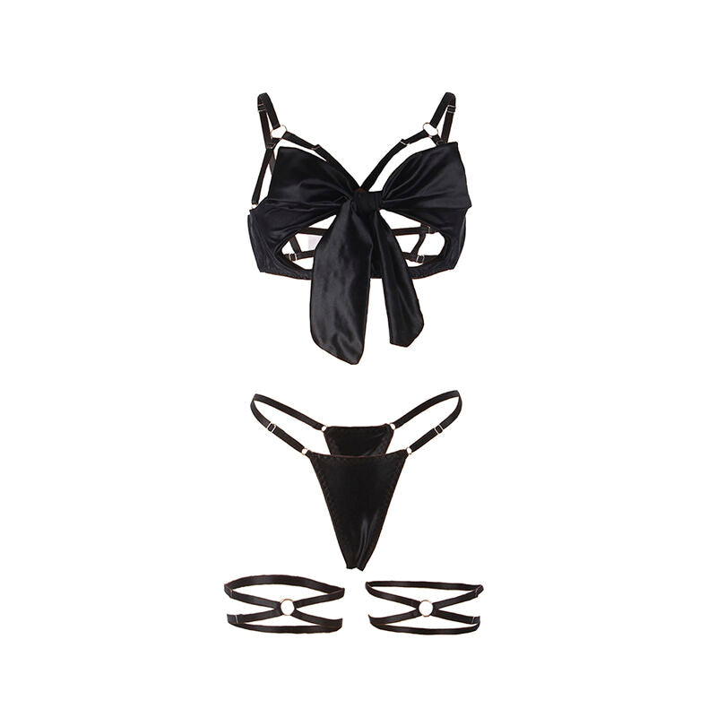 SUBBLIME - 955205 ENSEMBLE SOUTIEN-GORGE AVEC NŒUD NOIR RÉGLABLE L/XL - Sensualia
