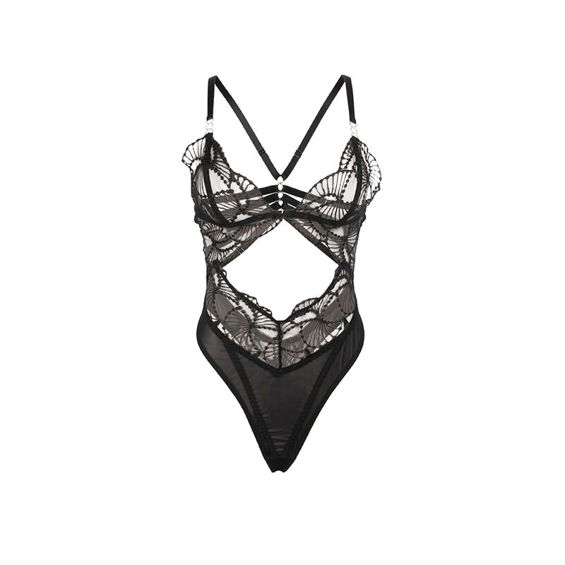 SUBBLIME - 955229 BODY TRANSPARENT AVEC DENTELLE CREUSE NOIR L/XL - Sensualia