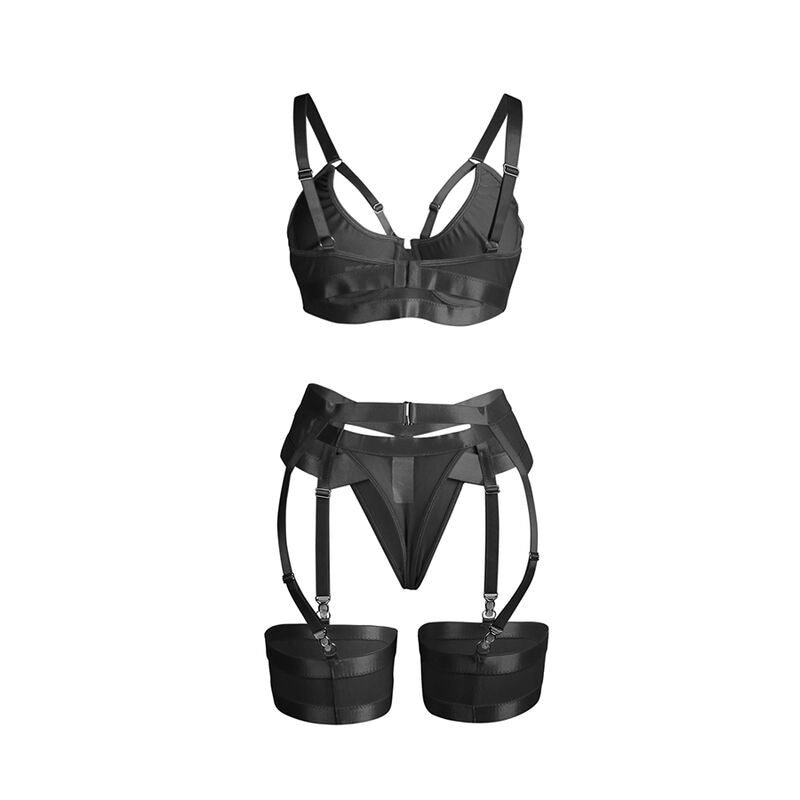 SUBBLIME - 955243 ENSEMBLE SOUTIEN-GORGE BONDAGE NOIR AVEC JARRETELLE L/XL - Sensualia