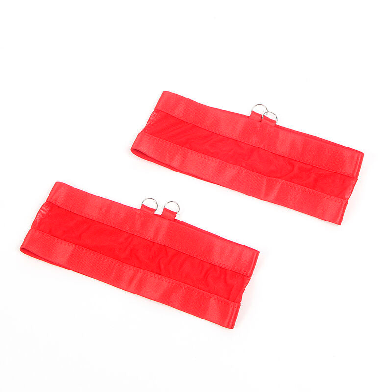 SUBBLIME - 955250 ENSEMBLE SOUTIEN-GORGE BONDAGE ROUGE AVEC JARRETELLES S/M - Sensualia