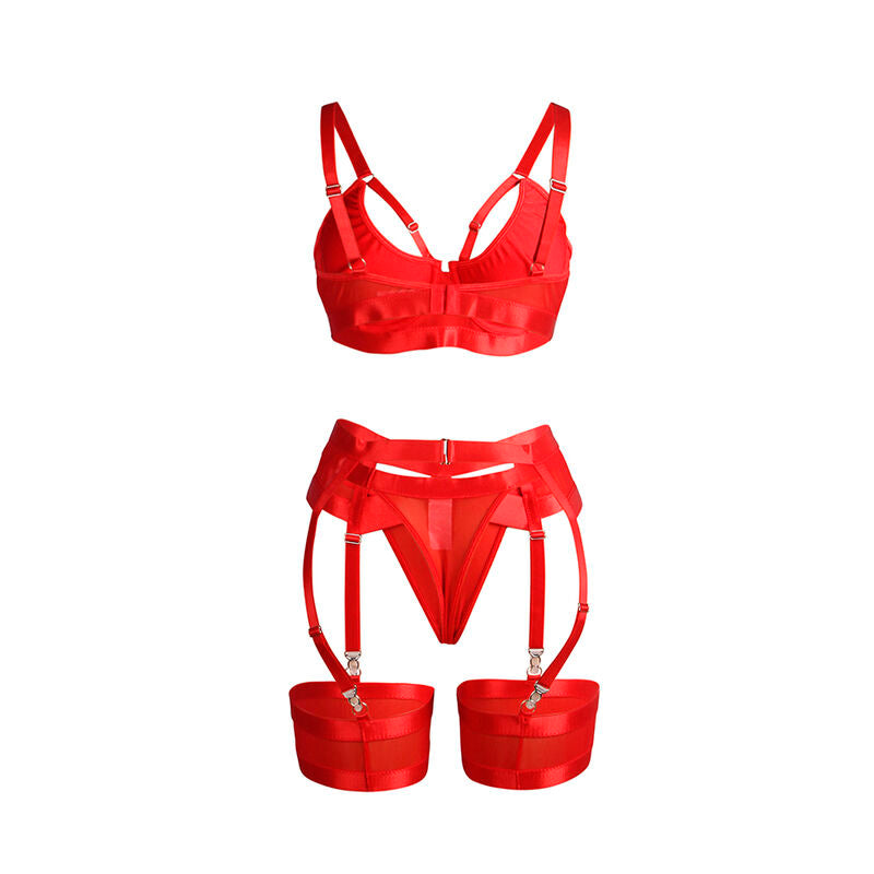SUBBLIME - 955250 ENSEMBLE SOUTIEN-GORGE BONDAGE ROUGE AVEC JARRETELLES S/M - Sensualia