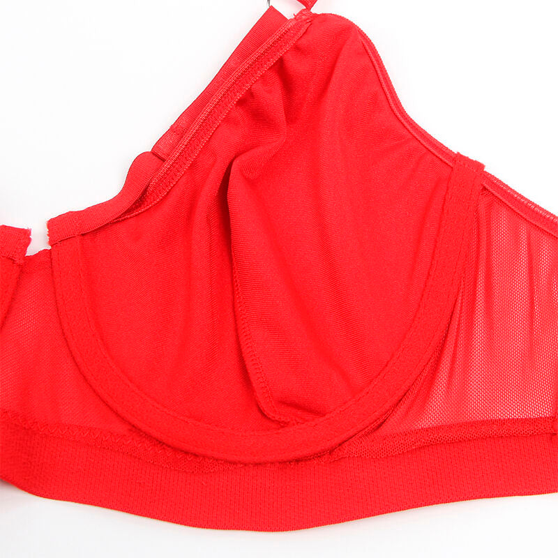 SUBBLIME - 955250 ENSEMBLE SOUTIEN-GORGE BONDAGE ROUGE AVEC JARRETELLES S/M - Sensualia
