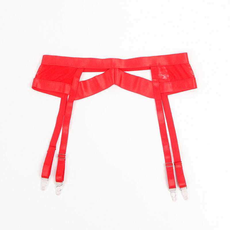 SUBBLIME - 955250 ENSEMBLE SOUTIEN-GORGE BONDAGE ROUGE AVEC JARRETELLES S/M - Sensualia