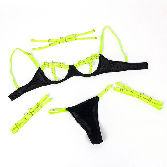 SUBBLIME - 955274 ENSEMBLE SOUTIEN-GORGE AVEC COLLIER ET DÉTAILS DE JAMBES VERT FLUORESCENT S/M - Sensualia