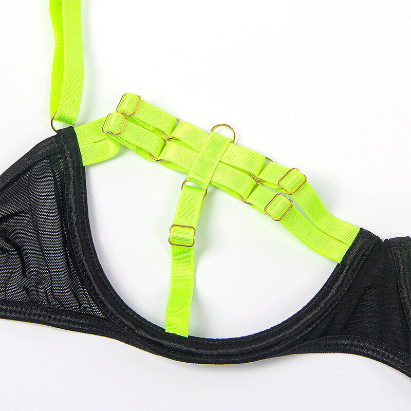 SUBBLIME - 955281 ENSEMBLE SOUTIEN-GORGE AVEC COLLIER ET DÉTAILS DE JAMBES VERT FLUORESCENT L/XL - Sensualia