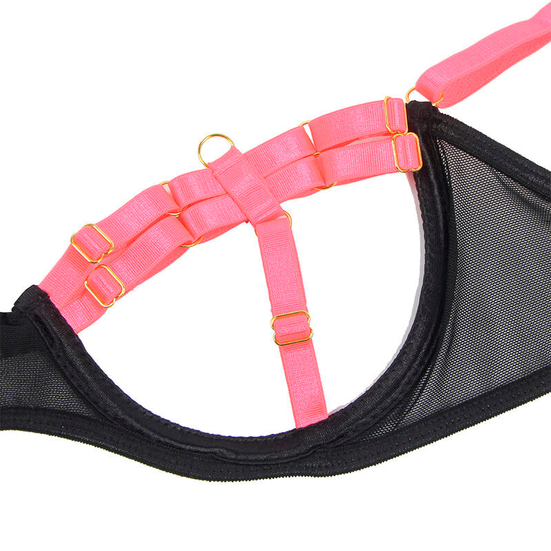 SUBBLIME - 955304 ENSEMBLE SOUTIEN-GORGE AVEC COLLIER ET DÉTAILS DE JAMBES ROSE FLUORESCENT L/XL - Sensualia