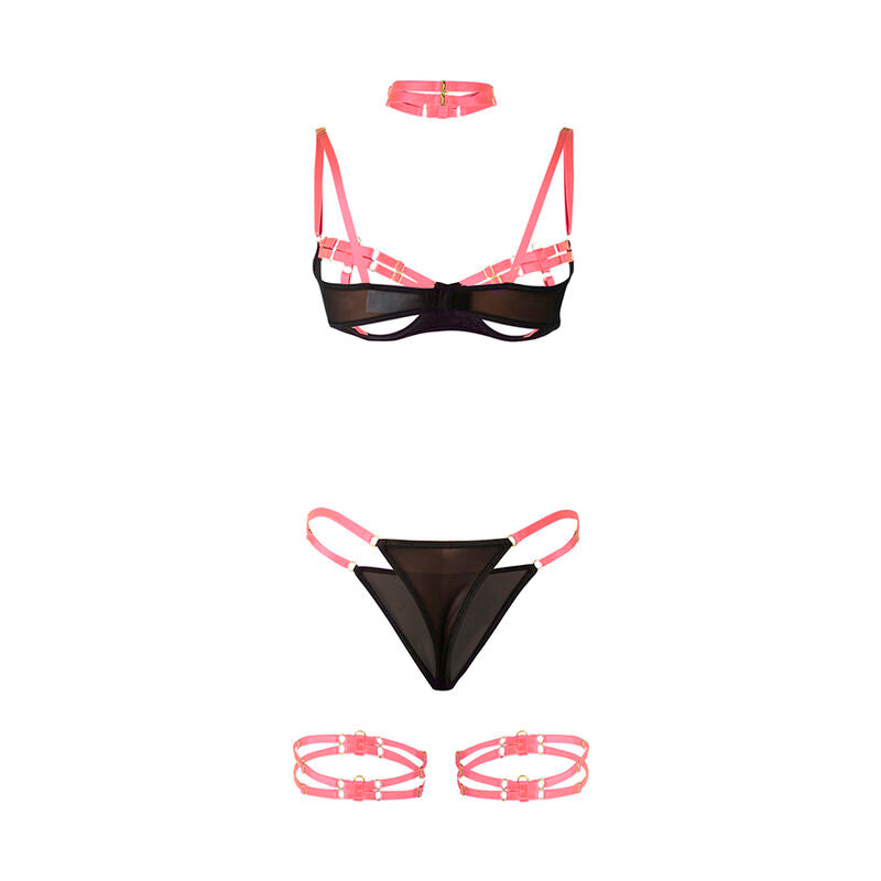 SUBBLIME - 955304 ENSEMBLE SOUTIEN-GORGE AVEC COLLIER ET DÉTAILS DE JAMBES ROSE FLUORESCENT L/XL - Sensualia